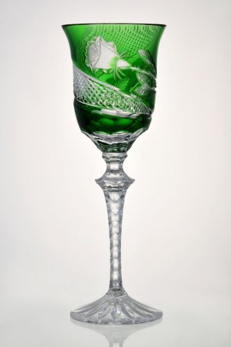 彫刻入り高級ワイングラス（グリーン）2個セット