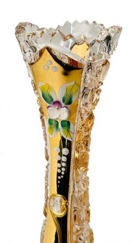 ゴールドプレート・カット・クリスタル製花瓶 - 高さ21cm