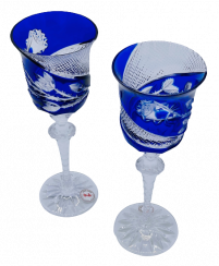 Engraved luxury wine glasses (Blue) - set of 2pcs