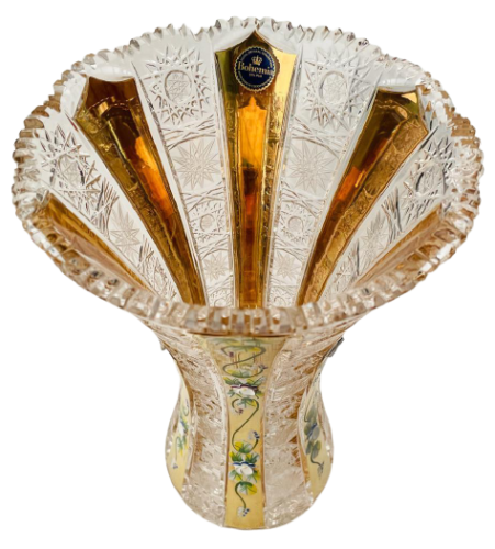Gold-crystal cut crystal vase - Height 30cm
