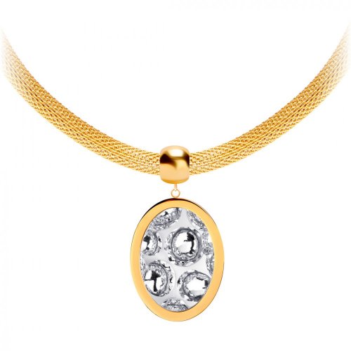 ocelový náhrdelník Idared, ručně mačkaný kámen, bílý, zlatý