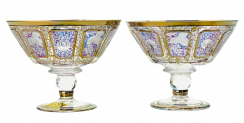 Barevně dekorované lištované sklenice na šampaňské - set 2ks - Výška 8cm/200ml