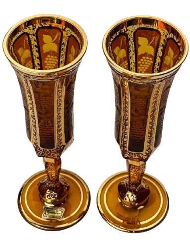Barevně dekorované lištované sklenice na šampaňské - set 2ks - Výška 22cm/140ml