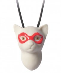 Masked Cat Pendant. Red mask