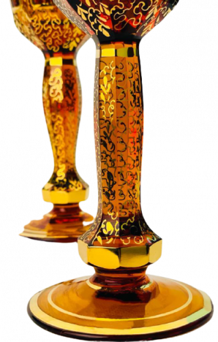 Barevně dekorované lištované sklenice na víno - set 2ks - Výška 20cm/190ml