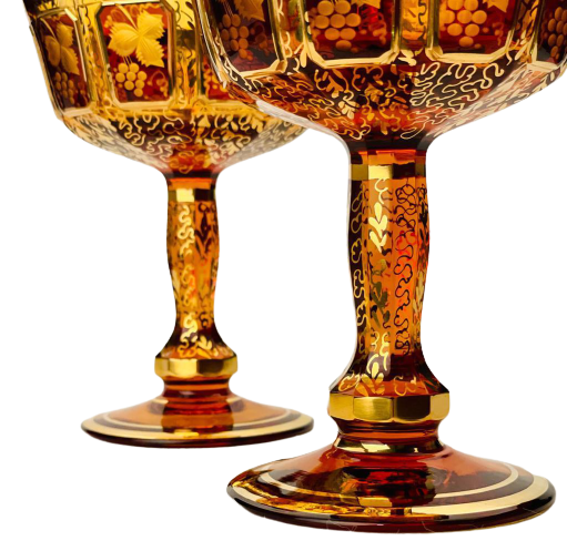 Barevně dekorované lištované sklenice na šampaňské - set 2ks - Výška 14cm/210ml