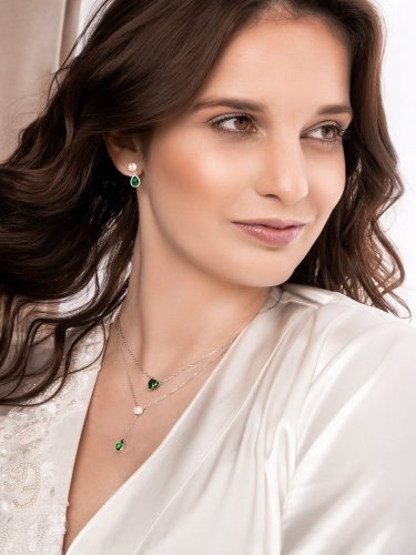 Stříbrný náhrdelník Pure Pearl s říční perlou a kubickou zirkonií Preciosa, emerald