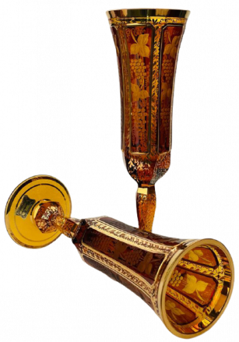 Barevně dekorované lištované sklenice na šampaňské - set 2ks - Výška 22cm/140ml