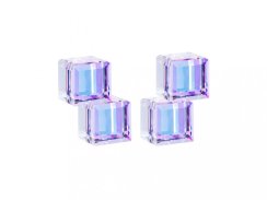 Náušnice Crystal Cubes z chirurgické oceli, kostky s křišťálem Preciosa, fialové