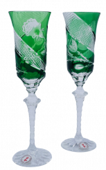 雕刻的豪华香槟杯（绿色） - 一套2个