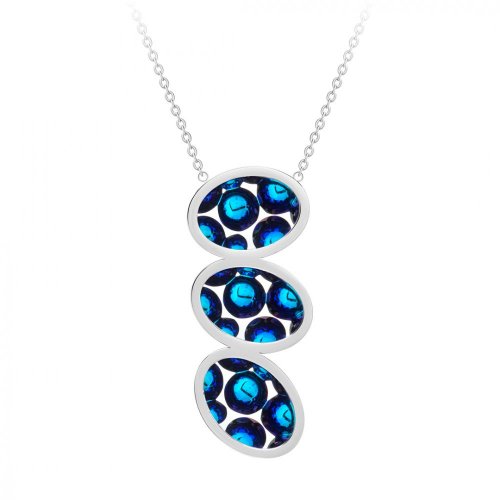 ocelový náhrdelník Idared, ručně mačkané kámeny, dlouhý, modrý
