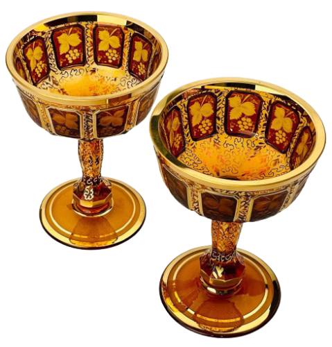 Barevně dekorované lištované sklenice na šampaňské - set 2ks - Výška 14cm/210ml
