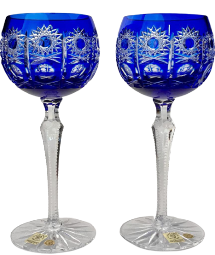 Barevné broušené sklenice na víno - set 2ks - Výška 21cm/190ml