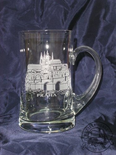 Crystal-sanded beer mug with Prague motif 0,5l