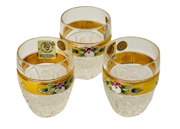 Gold plated cut crystal shot glasses - set of 6pcs - Height 6cm/50ml