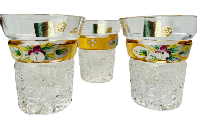 Broušené pozlacené panáky - set 6ks - Výška 6cm/45ml