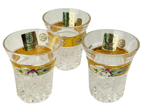 Gold plated cut crystal shot glasses - set of 6pcs - Height 6cm/45ml