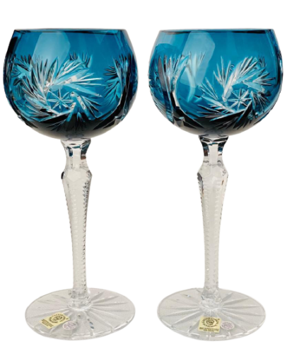 Broušené barevné sklenice na víno - set 2ks - Výška 20cm/190ml