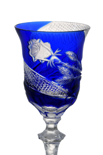 雕刻的豪华酒杯（蓝色） - 一套2个