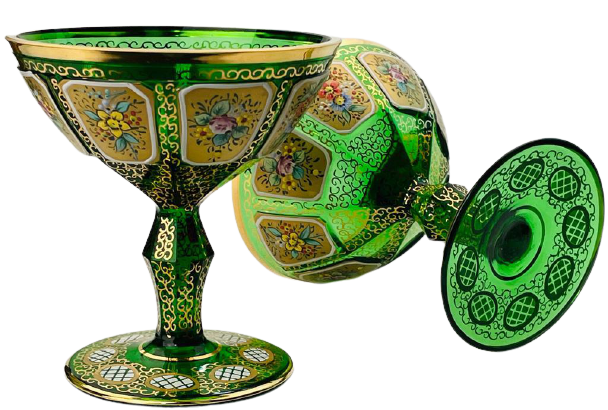 Barevně dekorované lištované sklenice na šampaňské - set 2ks - Výška 11cm/140ml