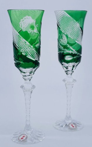 Copas de champán de lujo grabadas (verde) - juego de 2 unidades