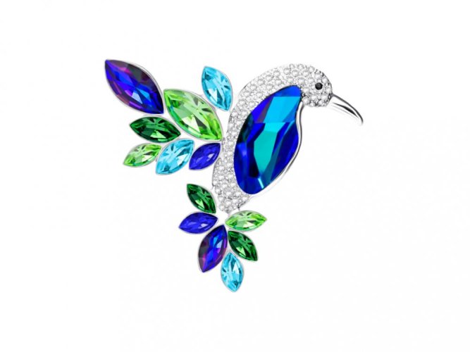 Bižuterní brož Flying Gem by Veronika, kolibřík s českým křišťálem Preciosa