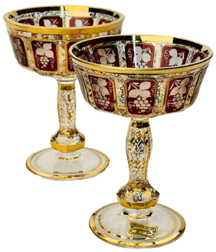 Barevně dekorované lištované sklenice na šampaňské - set 2ks - Výška 14cm/210ml