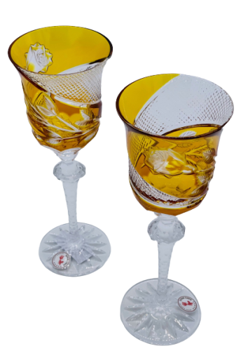 雕刻的豪华酒杯（琥珀） - 一套2个