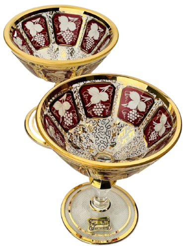 Barevně dekorované lištované sklenice na šampaňské - set 2ks - Výška 12cm/140ml