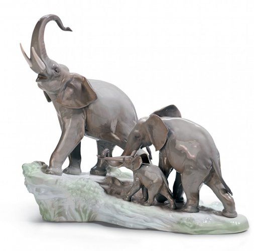 Elephants Walking Figurine