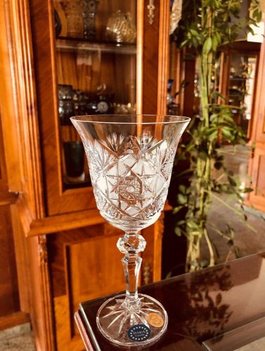 Copas de vino blanco de cristal tallado - juego de 6 piezas - Altura 18cm/220ml
