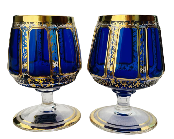 Barevně dekorované lištované sklenice na Brandy - set 2ks - Výška 10cm/300ml