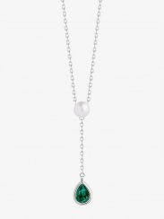 Stříbrný náhrdelník Pure Pearl s říční perlou a kubickou zirkonií Preciosa, emerald