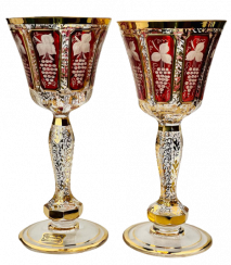 Barevně dekorované lištované sklenice na víno - set 2ks - Výška 19cm/190ml