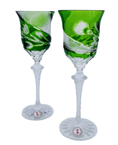 Engraved luxury wine glasses (Green) - set of 2pcs