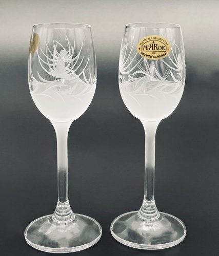 手工雕刻的蓟花图案利口酒杯 - 一套2个