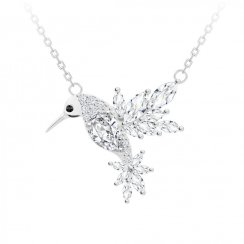 stříbrný náhrdelník Gentle Gem, kolibřík, kubická zirkonie, bílý