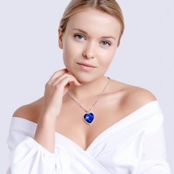 Štrasový náhrdelník Necklace, srdce s českým křišťálem Preciosa, modrý