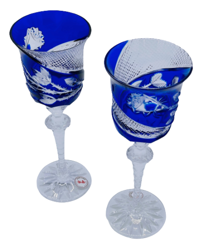 雕刻的豪华酒杯（蓝色） - 一套2个