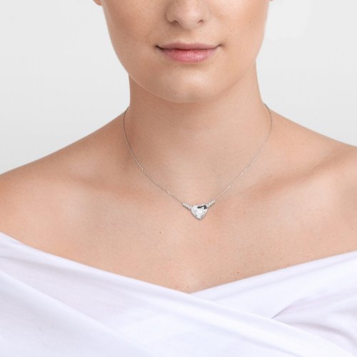 stříbrný náhrdelník With Love, český křišťál, krystal/bílá