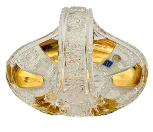 Gold-crystal cut crystal basket - Height 10cm