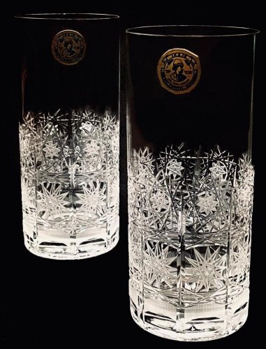 Cut crystal Long drink glasses - set of 2pcs - Height 14cm/300ml