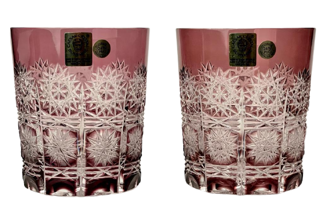 Barevné broušené whisky sklenice - set 2ks - Výška 9cm/290ml