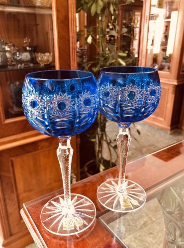 Barevné broušené sklenice na víno - set 2ks - Výška 21cm/190ml