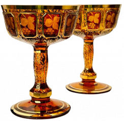 Barevně dekorované lištované sklenice na šampaňské - set 2ks - Výška 14cm/210ml