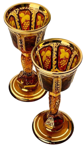 Barevně dekorované lištované sklenice na likér - set 2ks - Výška 13cm/50ml