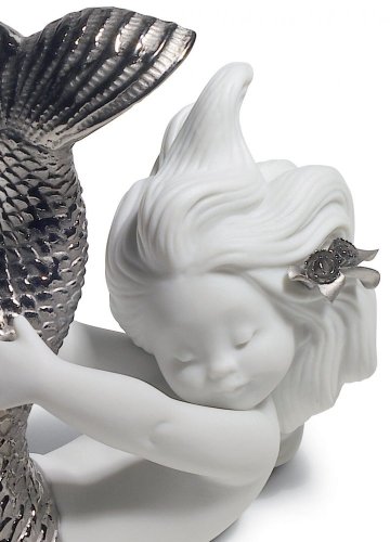 Playing at Sea Mermaid Figurine. Silver Lustre