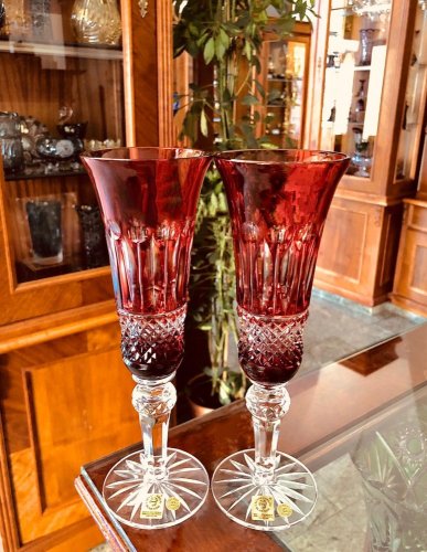 Broušené barevné sklenice na šampaňské - set 2ks - Výška 24cm/155ml