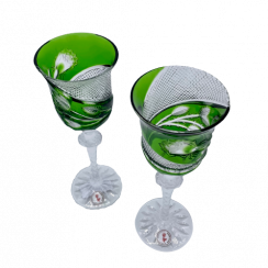 Copas de vino de lujo grabadas (verde) - juego de 2 unidades