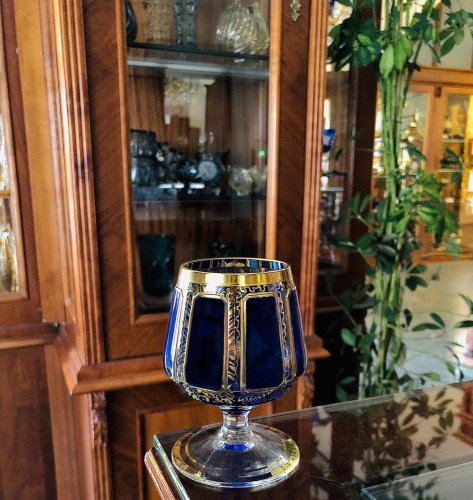Barevně dekorované lištované sklenice na Brandy - set 2ks - Výška 10cm/300ml